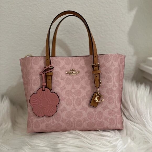 Coach Mollie Tote Bag 25 In Signature Canvas With Charms Gold/Powder Pink Cer24